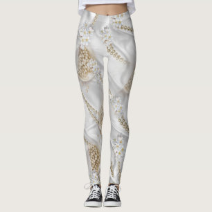 Weiße Seide und Elfenbeinperlen Leggings