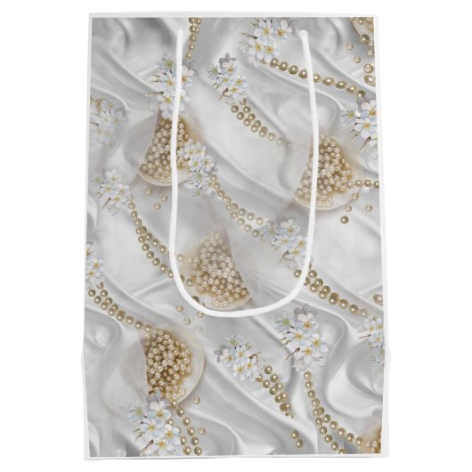 Weiße Seide und Elfenbeinperlen Mittlere Geschenktüte (Rückseite)