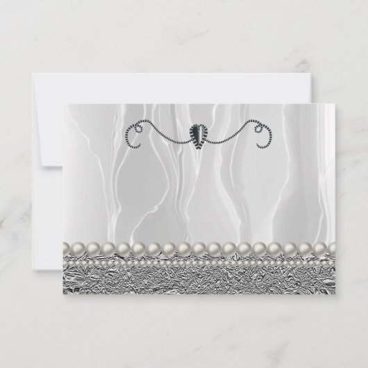 Weiße Seide, weiße Perlen und Silber Vielen Dank Mitteilungskarte (Rückseite)
