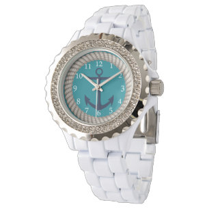 Weiße Seil-und Marine-Anker-nautischgewohnheit Armbanduhr