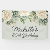 Weiße Seite Grüne Blüte 80. Geburtstag Banner (Horizontal)