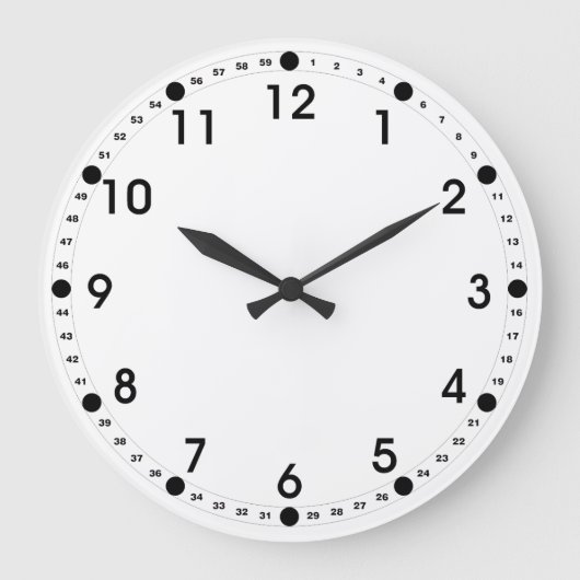 Weiße Seite - Schwarze Zahlen Große Wanduhr (Vorderseite)