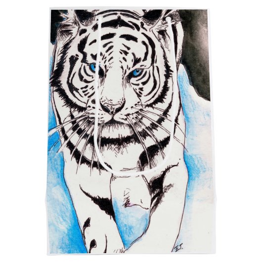 Weiße Siberische Tiger-Soße Mittlere Geschenktüte (Rückseite)