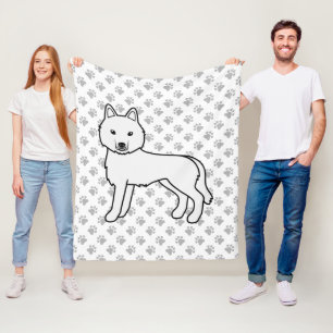 Weiße sibirische Husky Cartoon Dog & Paws Fleecedecke
