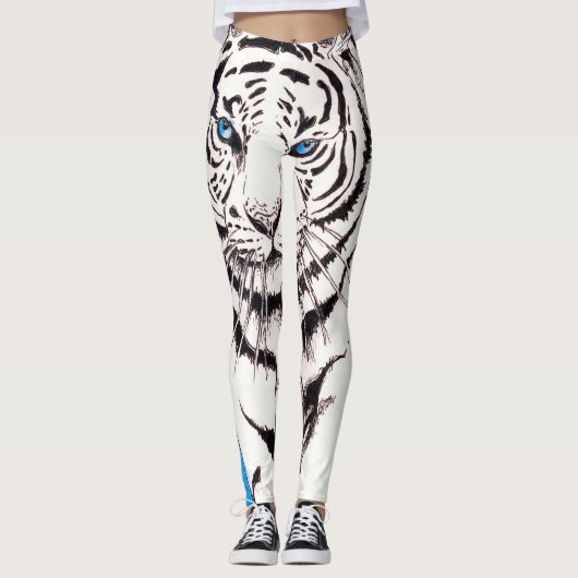 Weiße sibirischer Tiger-Sau Leggings (Vorderseite)