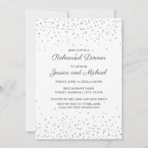 Weiße Silber-Diamant-Glitter-Hochzeitsprobe Einladung