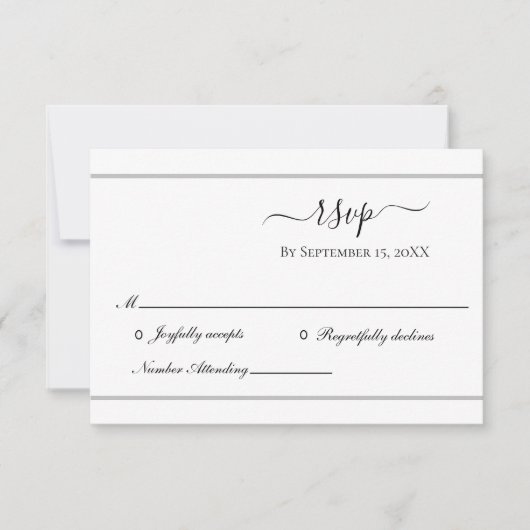 Weiße Silber Elegante Formal Wedding RSVP Card Karte (Vorderseite)
