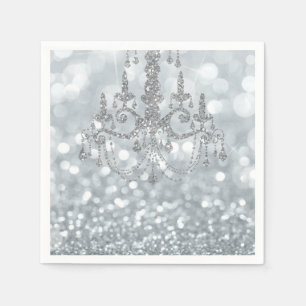 Weiße Silber Glitter Bokeh Glam Kronleuchter Funke Serviette