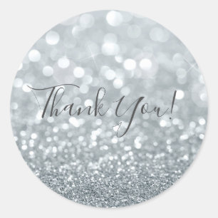 Weiße Silber Glitter Bokeh Glam Sweet 16 Party Runder Aufkleber