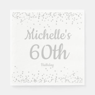 Weiße Silber Glitter Damen 60. Geburtstag Serviette