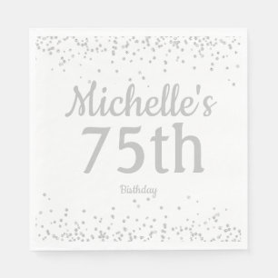 Weiße Silber Glitter Damen 75. Geburtstag Serviette