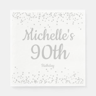 Weiße Silber Glitter Frauen 90. Geburtstag Serviette