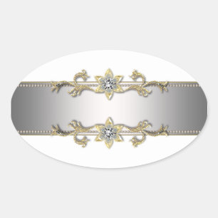 Weiße Silber-Gold-Juwel Elegante Umschlag-Siegel Ovaler Aufkleber