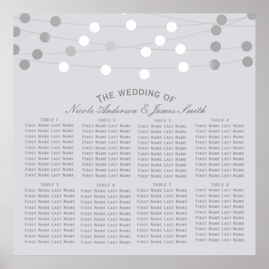 Weiße Silber-String-Lichter Moderne Hochzeitssitze Poster (Vorne)