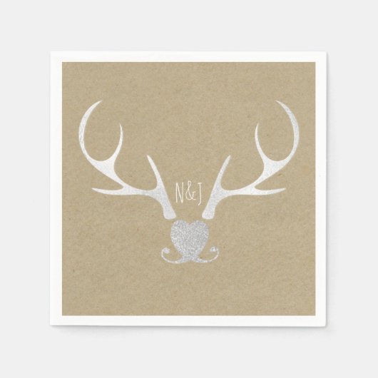 Weiße Silberklee & Braun Rustikale Hochzeit Serviette (Vorderseite)