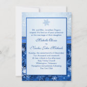 Weiße, silberne, blaue Schneeflocken Hochzeit Einladung (Rückseite)