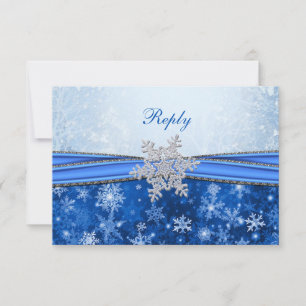 Weiße, silberne, blaue Schneeflocken RSVP Karte