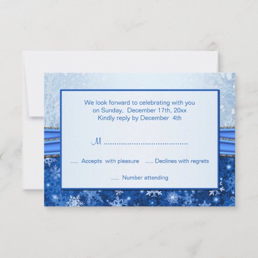 Weiße, silberne, blaue Schneeflocken UAWG RSVP Karte (Rückseite)