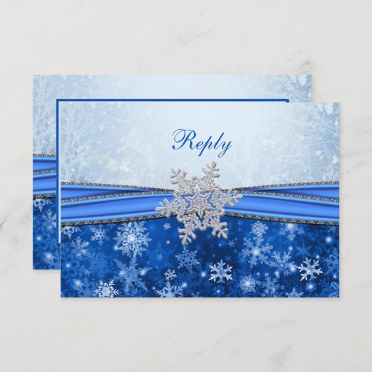 Weiße, silberne, blaue Schneeflocken UAWG RSVP Karte (Vorne/Hinten)