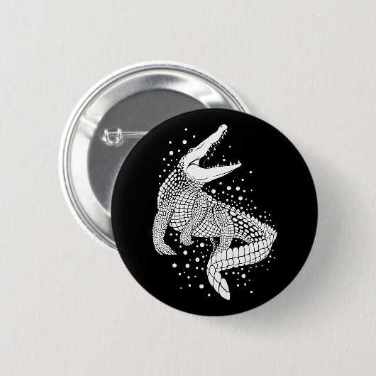 Weiße Silhouette des Tieres - Krokodil Button (Vorne & Hinten)