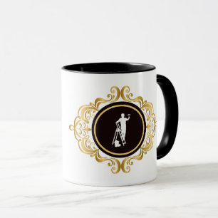 Weiße Silhouette eines Malers auf einer Leiter Tas Tasse