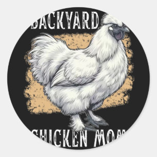 Weiße Silkie-Huhn-Mutter Ckyard Henne Vintage Farm Runder Aufkleber