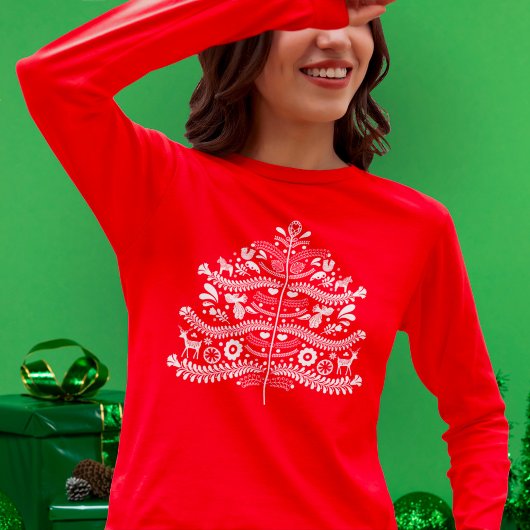 Weiße skandinavische Folk Kunst Nordischer Weihnac T-Shirt