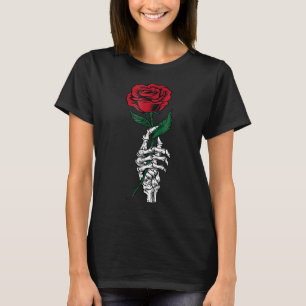 Weiße Skeletthand hält Rose lustiger Valentinstag T-Shirt