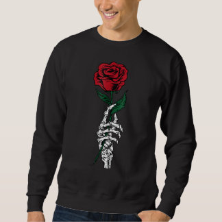 Weiße Skeletthand mit roter Rose Sweatshirt