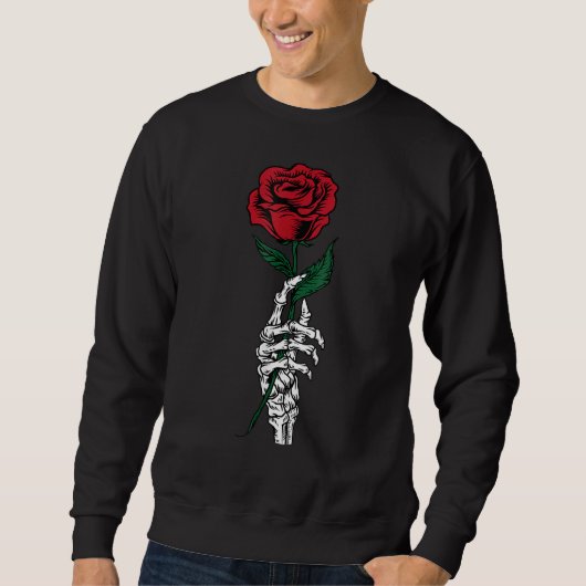Weiße Skeletthand mit roter Rose Sweatshirt (Vorderseite)
