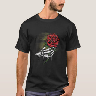 Weiße Skeletthand mit roter Rose T-Shirt