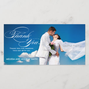 WEISSE SKRIPT-HOCHZEIT DANKEN IHNEN FOTO-KARTE DANKESKARTE