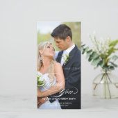 WEISSE SKRIPT WEDD DANK FOTOKARTE DANKESKARTE (Stehend Vorderseite)