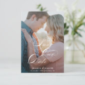 Weiße Skriptkarte - Daten speichern RSVP Karte (Stehend Vorderseite)