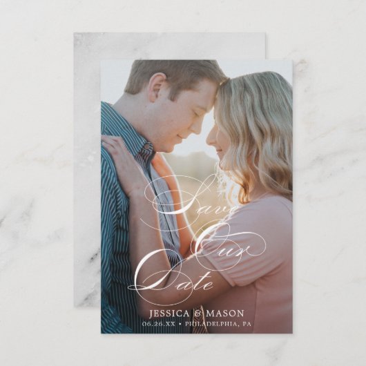 Weiße Skriptkarte - Daten speichern RSVP Karte (Vorne/Hinten)