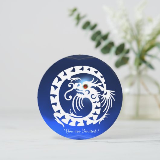 WEISSE SNAKE DRAGON BLAUE SAPPHIRE GEM STONE EINLADUNG (Stehend Vorderseite)