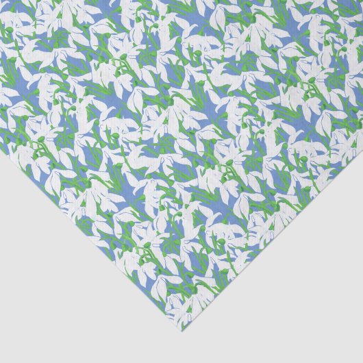 Weiße Snowdrops Blumenmuster auf Pulverblau Seidenpapier (Ausschnitt)