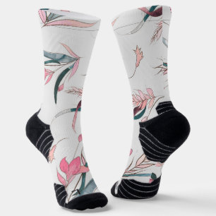 Weiße Socken mit floralem Design mit rosa