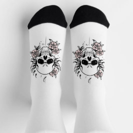 Weiße Socken mit Rosen-Totenkopf