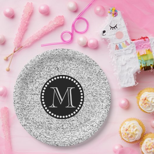 Weiße Soft mit Schwarz-Dosen-Monogramm Pappteller (Party)