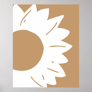 Weiße Sonnenblume auf brauner abstrakter Wandkunst Poster
