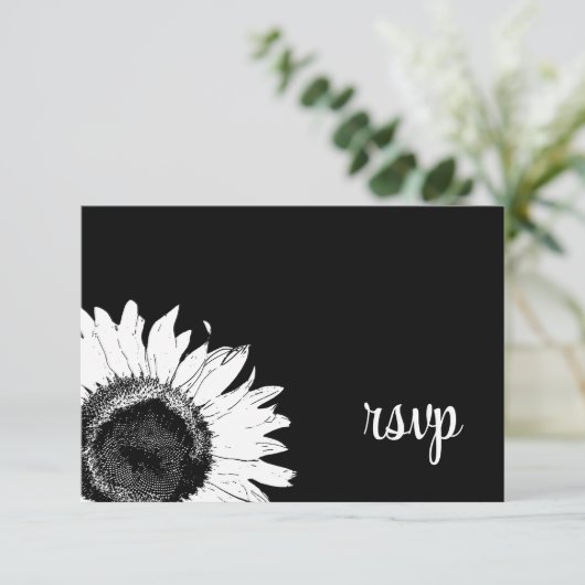 Weiße Sonnenblume auf der RSVP-Karte für Schwarze RSVP Karte (Stehend Vorderseite)