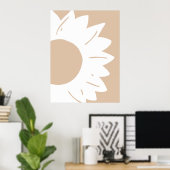 Weiße Sonnenblume auf hellbeigem abstraktem Wandbi Poster (Heimbüro)