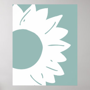 Weiße Sonnenblume auf Türkis Abstrakt Wandkunst Poster