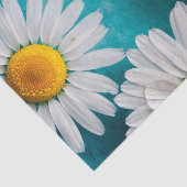 Weiße Sonnenblumen auf türkisfarbenem Tissue Seidenpapier (Ausschnitt)