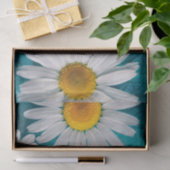 Weiße Sonnenblumen auf türkisfarbenem Tissue Seidenpapier (Geschenk)