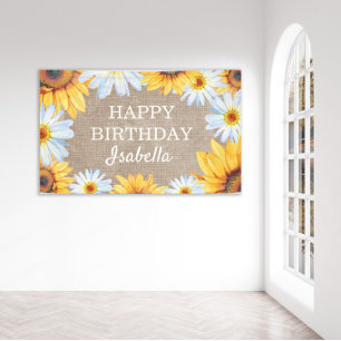 Weiße Sonnenblumen Gänseblümchen Jute Happy Birthd Banner