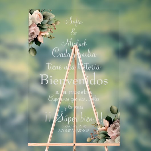 Weiße spanische Hochzeitstafel mit Blumenmuster Acrylschild (Neutral)