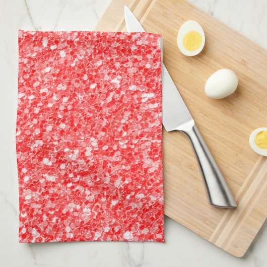 Weiße Spargel und rotes Glitzer Geschirrtuch (Viertel Falte)