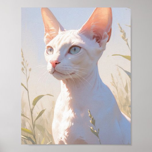 Weiße Sphinx-Katze und Blumen Poster (Vorne)